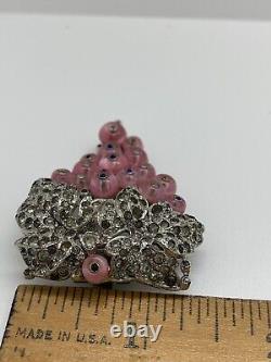Vintage Trifari Alfred Philippe 1940s Signed Pink Glass Grapes Brooch Fur Clip