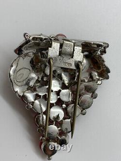 Vintage Trifari Alfred Philippe 1940s Signed Pink Glass Grapes Brooch Fur Clip