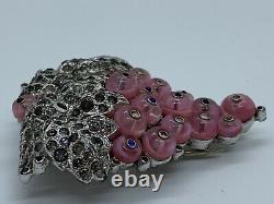 Vintage Trifari Alfred Philippe 1940s Signed Pink Glass Grapes Brooch Pin Pat Pd