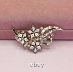 Vintage Trifari Alfred Philippe 1950s Gold Abstract Flower Rhinestone Brooch