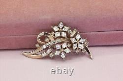 Vintage Trifari Alfred Philippe 1950s Gold Abstract Flower Rhinestone Brooch