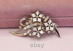 Vintage Trifari Alfred Philippe 1950s Gold Clear Rhinestone Brooch