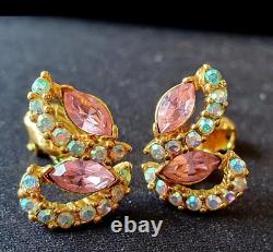 Vintage Trifari Alfred Philippe Aurora Borealis Swarovski Crystal Clip Earrings