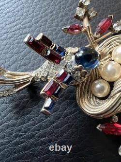Vintage Trifari Alfred Philippe Bird Nest Sterling Silver Rhinestone Pin Brooch