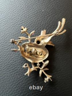 Vintage Trifari Alfred Philippe Bird Nest Sterling Silver Rhinestone Pin Brooch