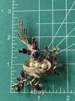 Vintage Trifari Alfred Philippe Bird Nest Sterling Silver Rhinestone Pin Brooch
