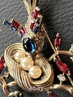 Vintage Trifari Alfred Philippe Bird Nest Sterling Silver Rhinestone Pin Brooch