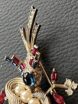 Vintage Trifari Alfred Philippe Bird Nest Sterling Silver Rhinestone Pin Brooch
