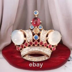 Vintage Trifari Alfred Philippe Brooch Pin Crown Sterling Silver Cabochon 1