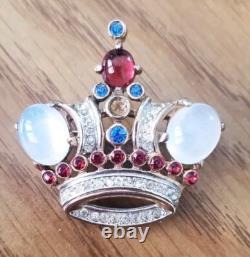 Vintage Trifari Alfred Philippe Brooch Pin Crown Sterling Silver Cabochon 1