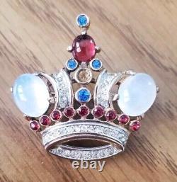 Vintage Trifari Alfred Philippe Brooch Pin Crown Sterling Silver Cabochon 1