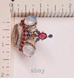 Vintage Trifari Alfred Philippe Brooch Pin Crown Sterling Silver Cabochon 1