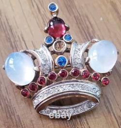 Vintage Trifari Alfred Philippe Brooch Pin Crown Sterling Silver Cabochon 1