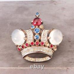 Vintage Trifari Alfred Philippe Brooch Pin Crown Sterling Silver Cabochon 2