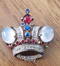 Vintage Trifari Alfred Philippe Brooch Pin Crown Sterling Silver Cabochon 2