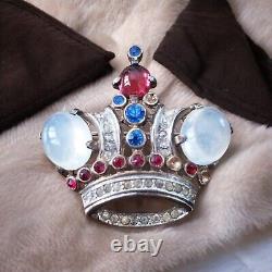 Vintage Trifari Alfred Philippe Brooch Pin Crown Sterling Silver Cabochon 2