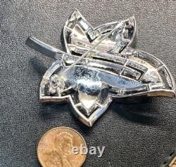 Vintage Trifari Alfred Philippe Crystal Rhinestone Leaf Brooch Pin Maple Ivy