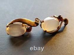 Vintage Trifari Alfred Philippe Earrings Jelly Belly Glass/RS/Gold Tone Signed