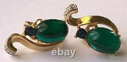 Vintage Trifari Alfred Philippe Earrings Jelly Belly Glass/RS/Gold Tone Signed