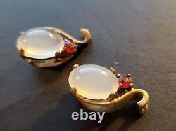 Vintage Trifari Alfred Philippe Earrings Jelly Belly Glass/RS/Gold Tone Signed