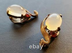 Vintage Trifari Alfred Philippe Earrings Jelly Belly Glass/RS/Gold Tone Signed