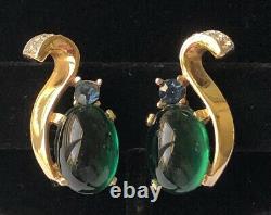 Vintage Trifari Alfred Philippe Earrings Jelly Belly Glass/RS/Gold Tone Signed