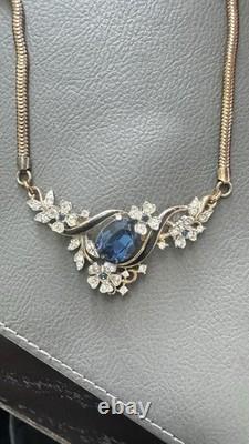 Vintage Trifari Alfred Philippe Empress Eugenie Blue Rhinestone Signed Necklace
