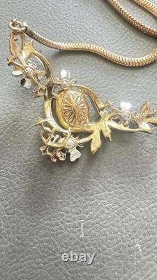 Vintage Trifari Alfred Philippe Empress Eugenie Blue Rhinestone Signed Necklace