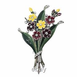 Vintage Trifari Alfred Philippe Enamel Flowers Fur Clip With Rhinestone-Book Piece