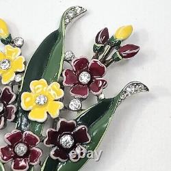 Vintage Trifari Alfred Philippe Enamel Flowers Fur Clip With Rhinestone-Book Piece