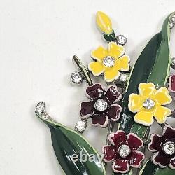 Vintage Trifari Alfred Philippe Enamel Flowers Fur Clip With Rhinestone-Book Piece
