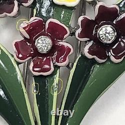 Vintage Trifari Alfred Philippe Enamel Flowers Fur Clip With Rhinestone-Book Piece