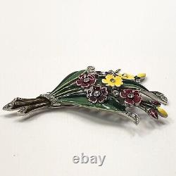 Vintage Trifari Alfred Philippe Enamel Flowers Fur Clip With Rhinestone-Book Piece