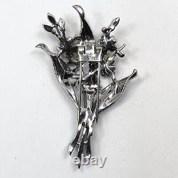 Vintage Trifari Alfred Philippe Enamel Flowers Fur Clip With Rhinestone-Book Piece