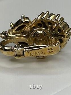 Vintage Trifari Alfred Philippe Esplanade Gold Tone Flower Leaf Clip On Earrings