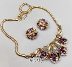 Vintage Trifari Alfred Philippe Faux Amethyst Jewelry Set Choker Earrings 1953