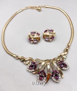 Vintage Trifari Alfred Philippe Faux Amethyst Jewelry Set Choker Earrings 1953