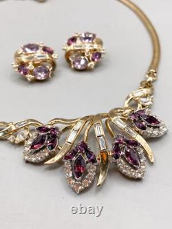 Vintage Trifari Alfred Philippe Faux Amethyst Jewelry Set Choker Earrings 1953