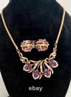 Vintage Trifari Alfred Philippe Faux Amethyst Jewelry Set Choker Earrings 1953
