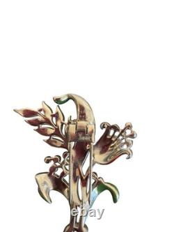 Vintage Trifari Alfred Philippe Flower Brooch Fur Pin Tulip Enamel Rhinestone