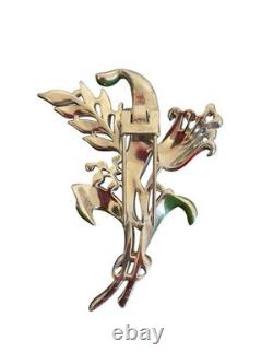 Vintage Trifari Alfred Philippe Flower Brooch Fur Pin Tulip Enamel Rhinestone