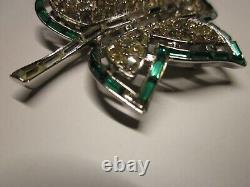 Vintage Trifari Alfred Philippe Green Crystal Rhinestone Leaf Brooch