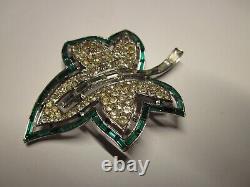 Vintage Trifari Alfred Philippe Green Crystal Rhinestone Leaf Brooch