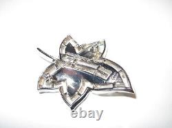 Vintage Trifari Alfred Philippe Green Crystal Rhinestone Leaf Brooch