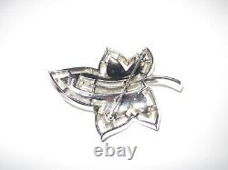 Vintage Trifari Alfred Philippe Green Crystal Rhinestone Leaf Brooch