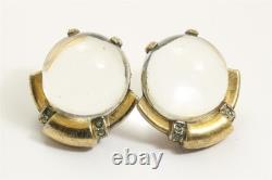 Vintage Trifari Alfred Philippe Jelly Belly Globe Glass Cabochon Clip Earrings