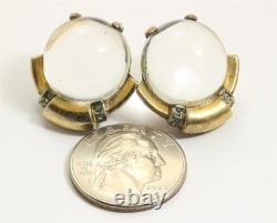 Vintage Trifari Alfred Philippe Jelly Belly Globe Glass Cabochon Clip Earrings