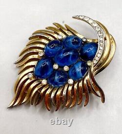 Vintage Trifari Alfred Philippe Jewels of India Blue Glass Cabochons Brooch 1960