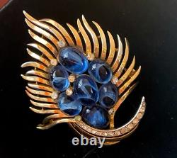 Vintage Trifari Alfred Philippe Jewels of India Blue Glass Cabochons Brooch 1960