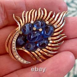 Vintage Trifari Alfred Philippe Jewels of India Blue Glass Cabochons Brooch 1960